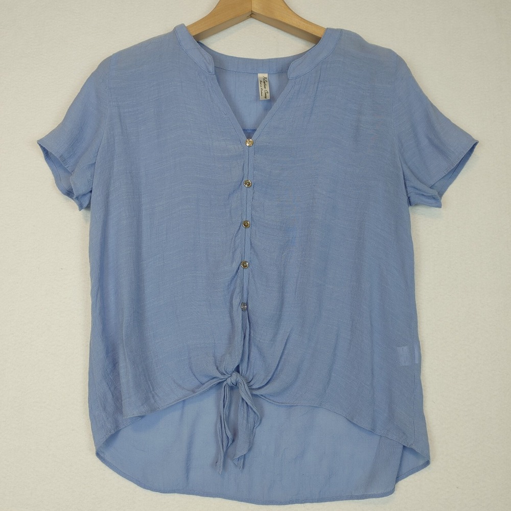 Perception Concept Womens Blouse Button Up Front Short‎ Sleeve Blue Size Large